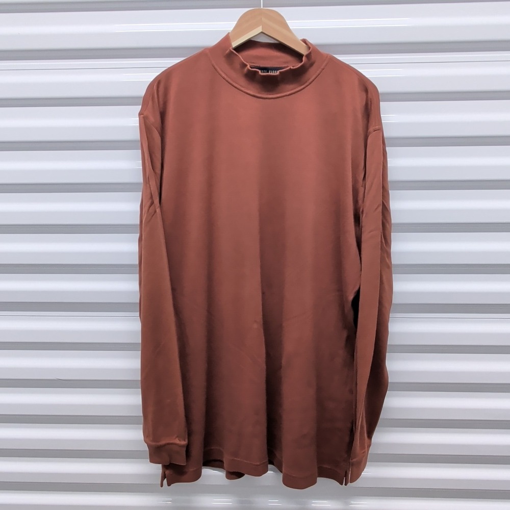 Scott Barber Size XL Women Rust Brown 100% Pima Cotton Mock Neck Long Sleeve Top